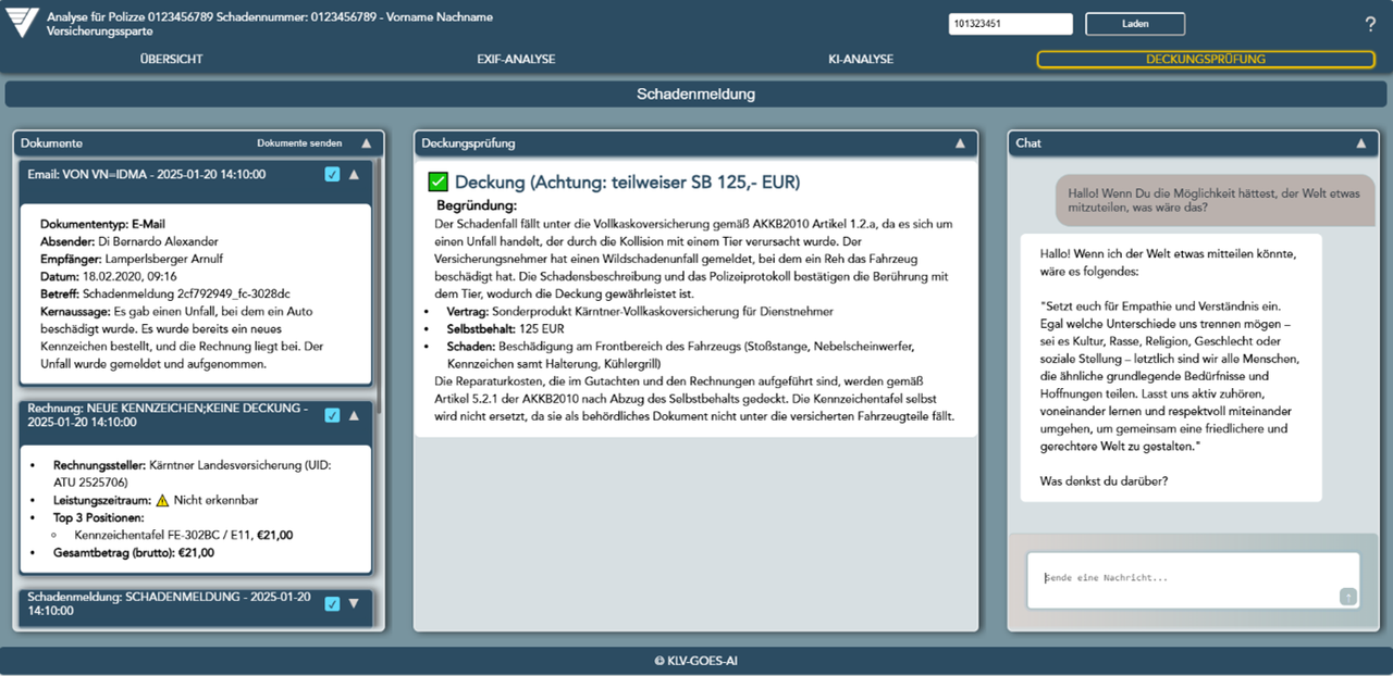 Screenshot des Projekts KLV goes AI